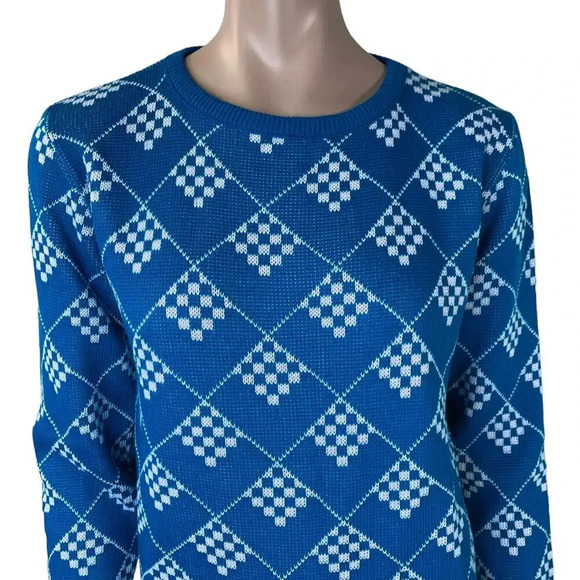 Prime Connection Vintage 80s Geometric Crewneck Knit Sweater Size M Blue White - Picture 4 of 16